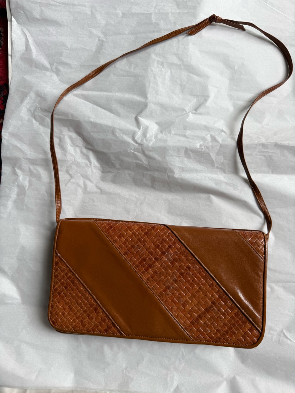 Vintage Tan Woven Panel Handbag / Crossbody/Clutch